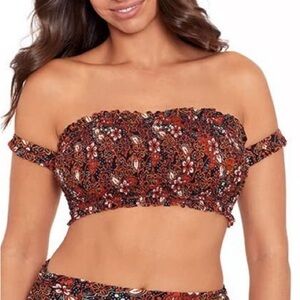 New! Skinny Dippers Jasmine Mae Halter Smocked Bandeau Soft Cup Bikini Top